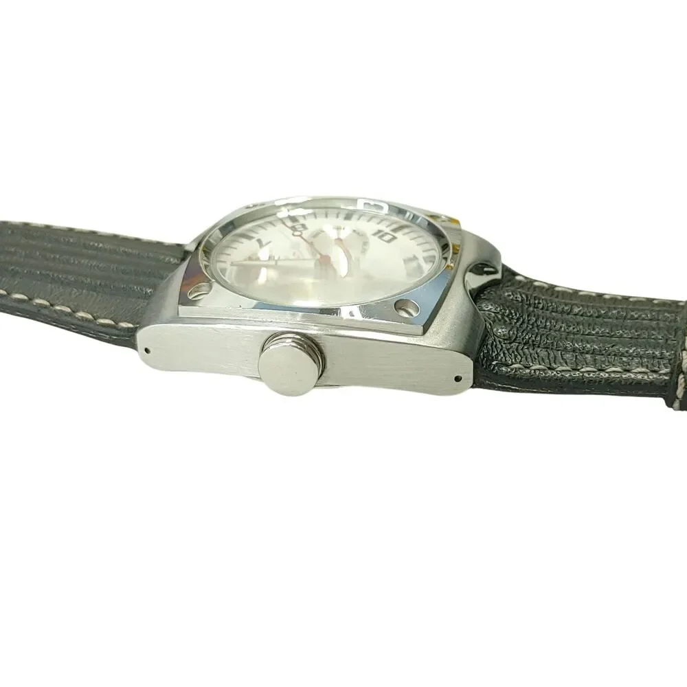 Adidas 10-5005 VS Multifunction Watch Silver White Dial Black Leather Band